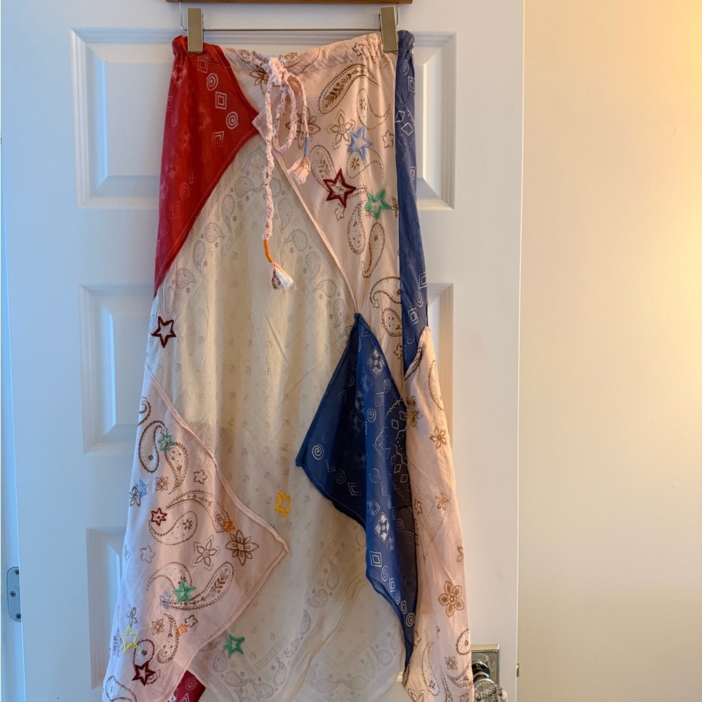 Free People Asymmetrical Skirt in Red, Blue, and Cream